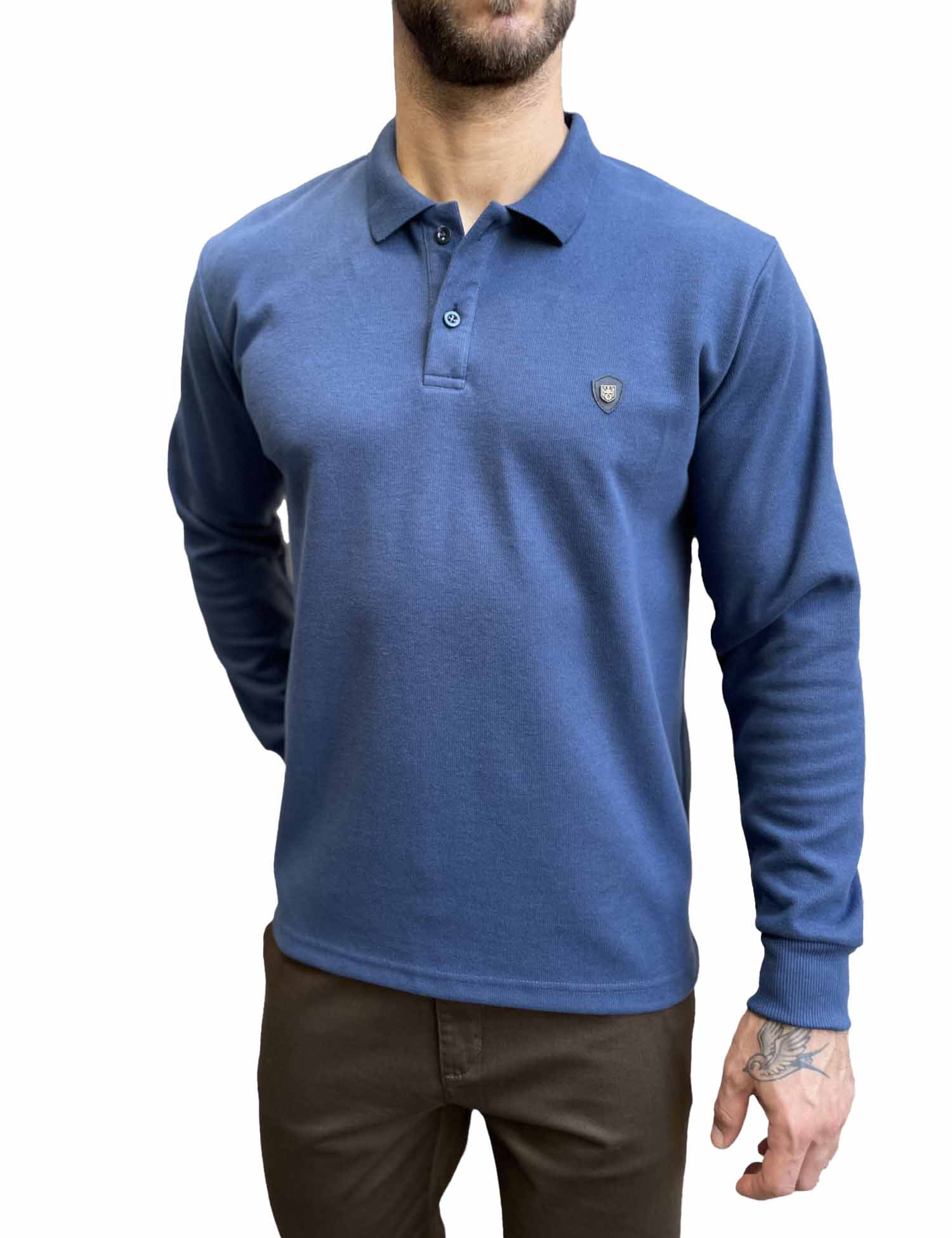 Everbest Ανδρική μπλε Indigo Polo μακρυμάνικη μπλούζα Plus size 261032I φωτογραφία